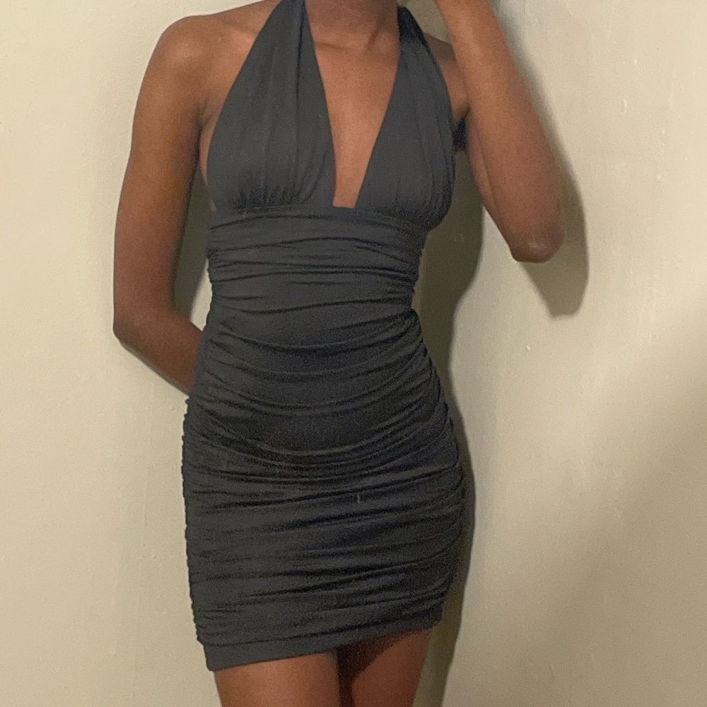 Black halter mini dress